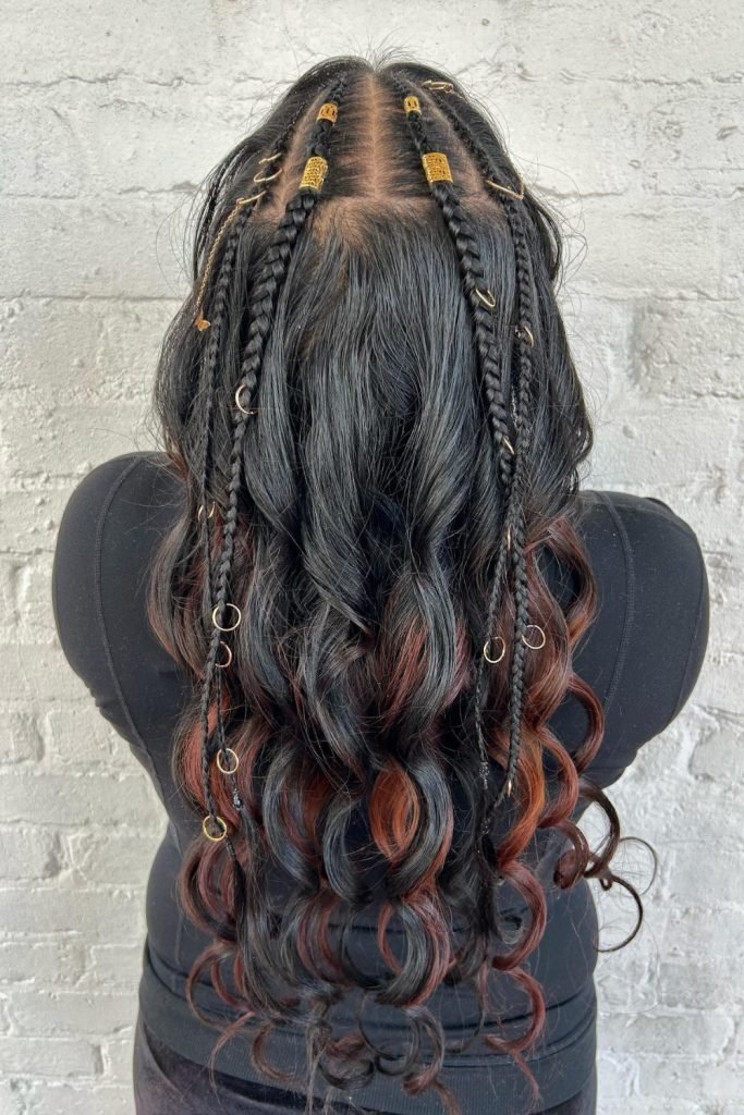 Boho Braided Crown Hairstyle with Wavy Ends