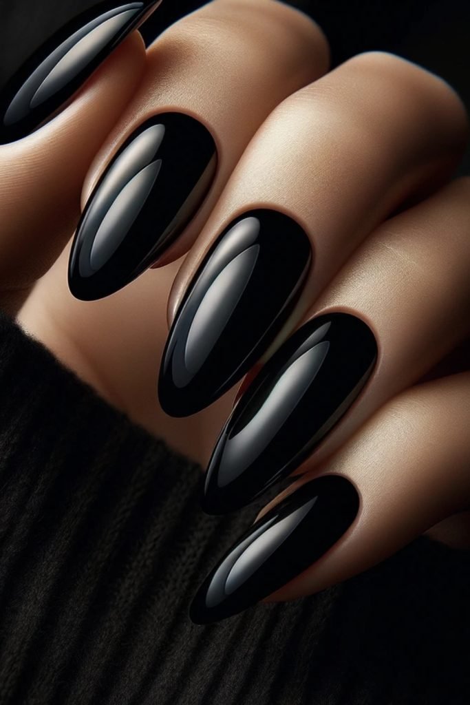 Classic Black Gloss Almond Nails