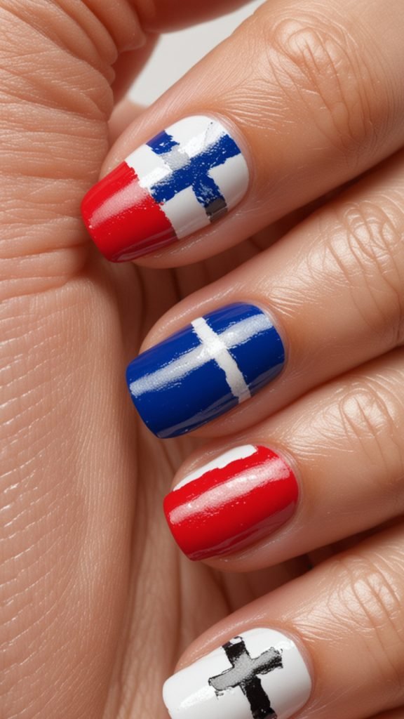 Dominican Flag Short Nails