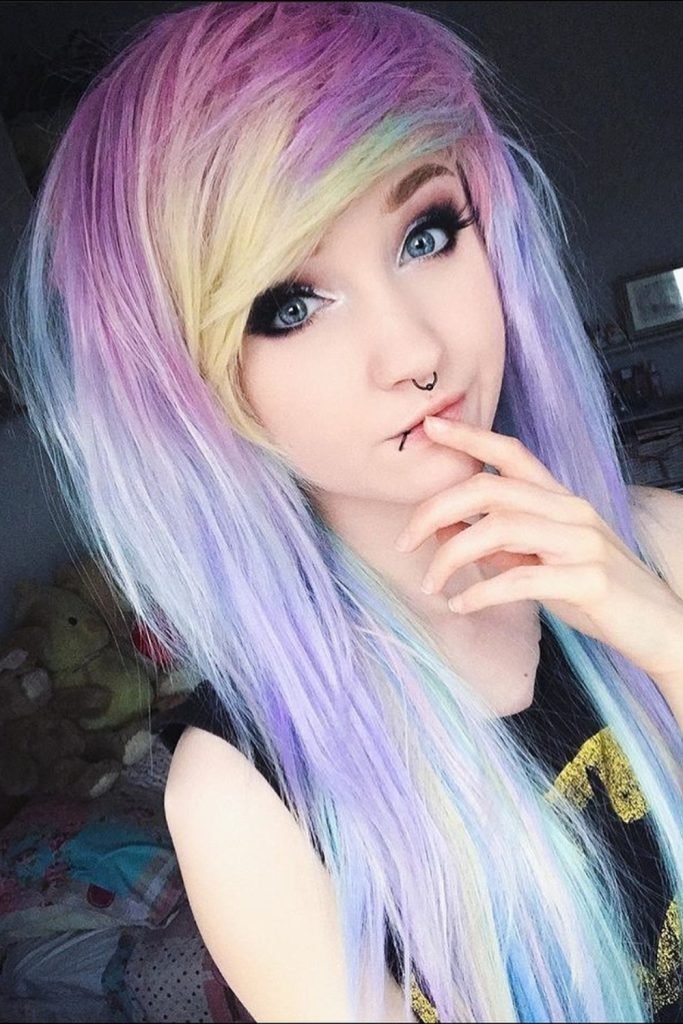 Pastel Rainbow Emo Scene Hair