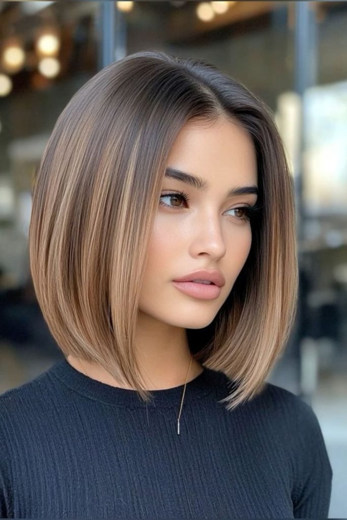 1. Sleek Bob with Middle Part