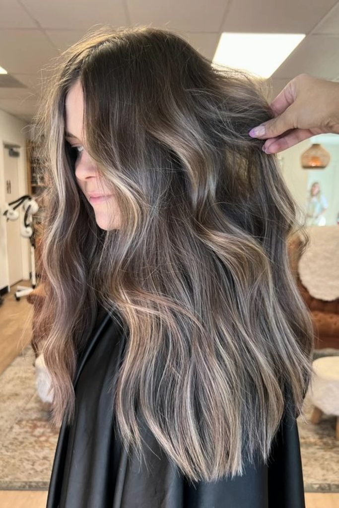 1. Smoky Gray Cascade Hair Color