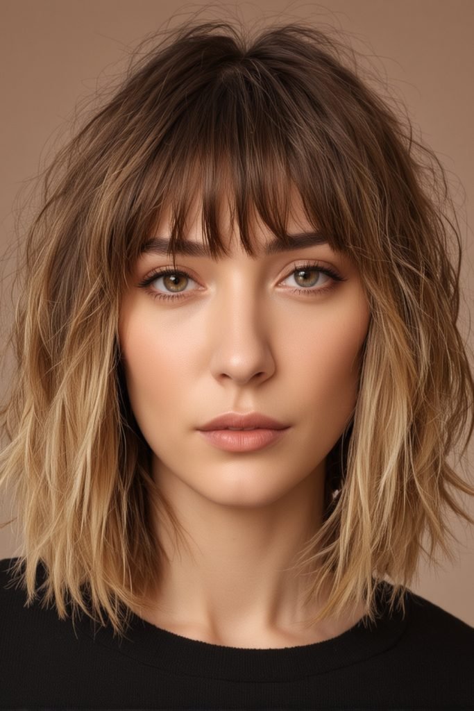 Textured Lob with Curtain Bangs