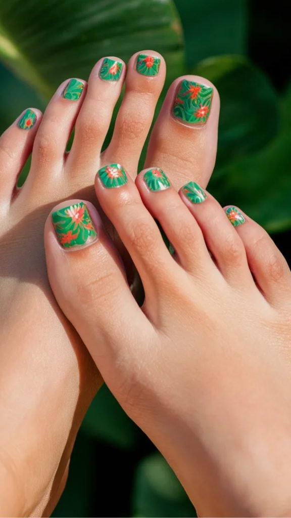 Tropical Flowers Nail Design