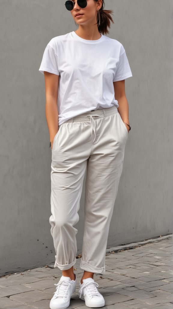White T-shirt and Trousers