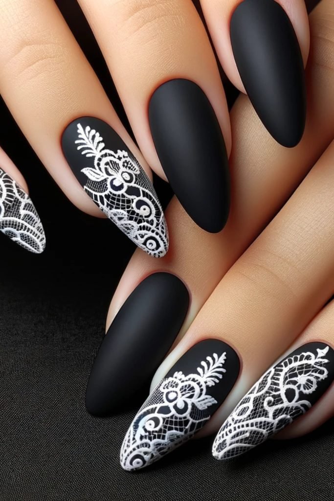 Gothic Lace Matte Nails Design