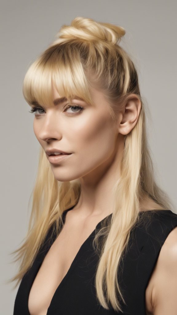 Blonde Bangs Half-Up, Half-Down Style