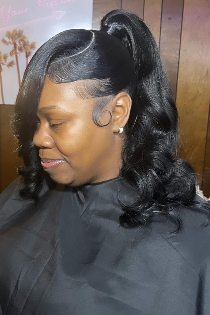 High Ponytail with Side Bangs