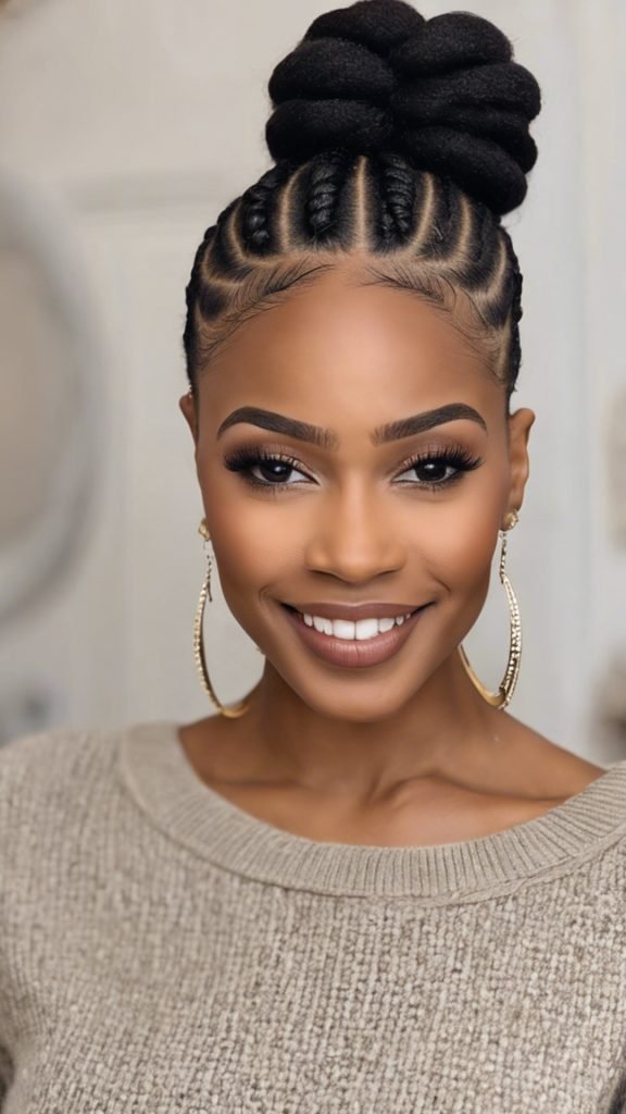 Cornrows with Natural Hair Puff