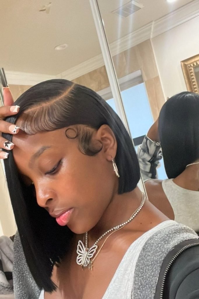 Sleek Asymmetrical Bob with Baby Hairs