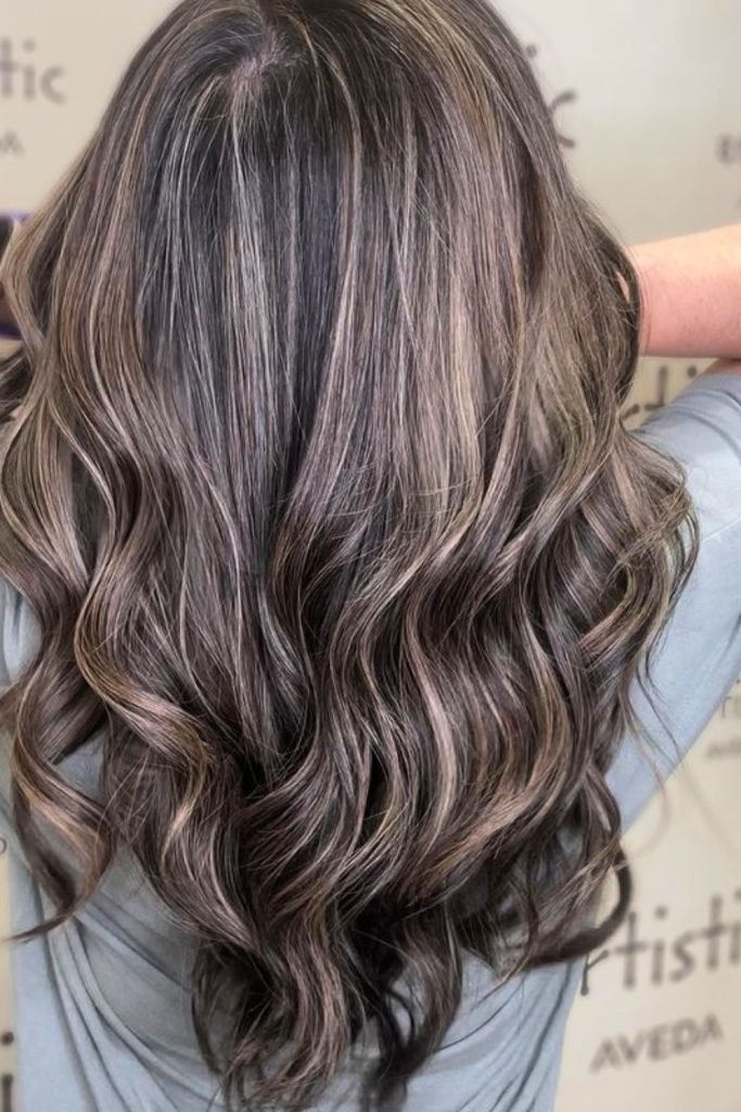 Twilight Tresses: Luxurious Waves of Deep Brunette and Mystical Grey