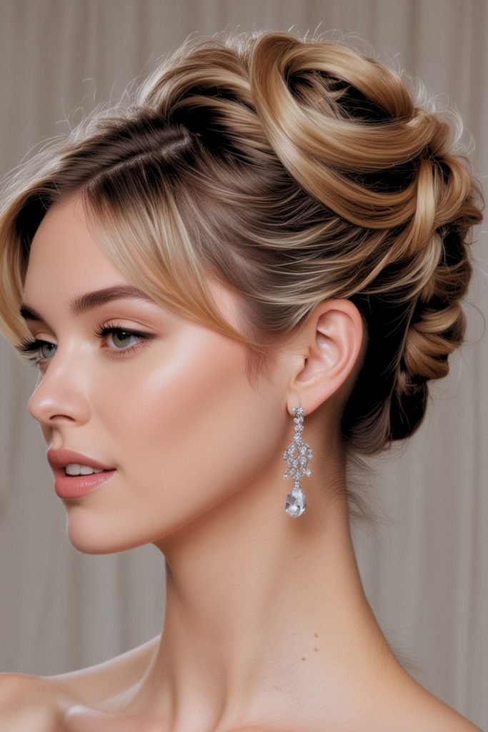 Curtain Bangs with French Twist Updo