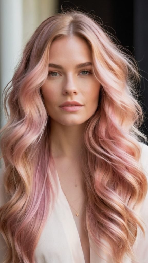 Rose Gold Streaks in Blonde Hair