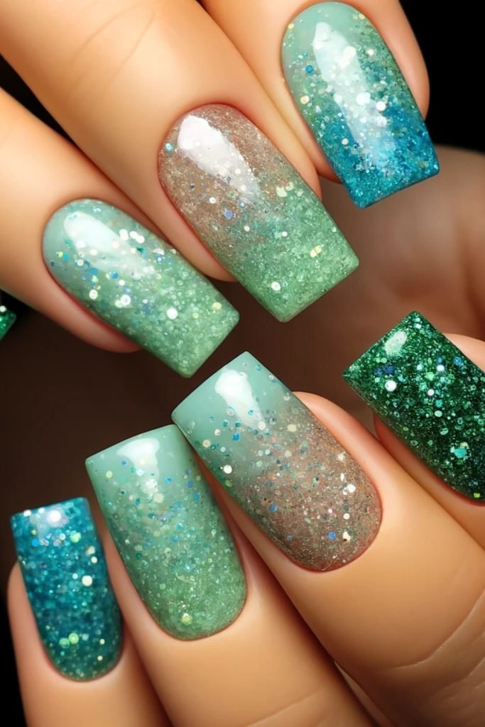 Sparkling Seafoam Nail Design