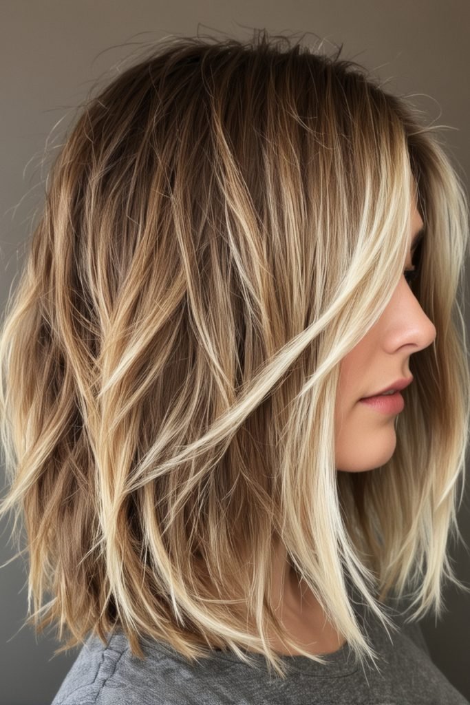 Textured Angled Long Lob Hairstyle