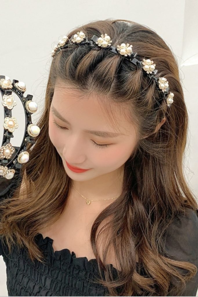 Braid with Metal Leaves Headband