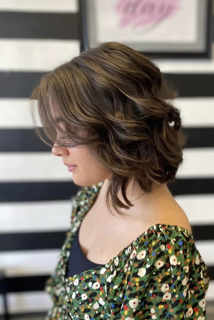 Curtain Bangs with Angled Bob Haircut