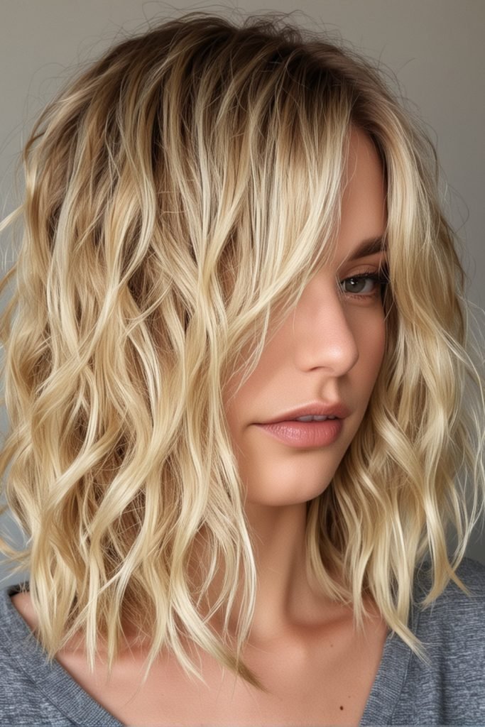 Long Wavy Blonde Bob
