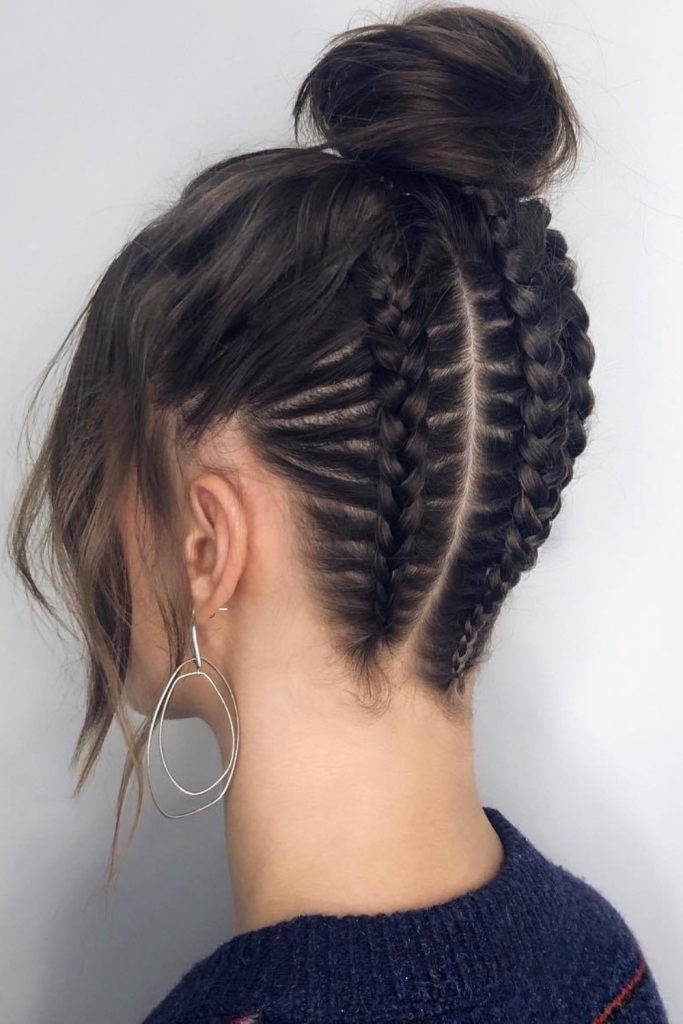 Upside Down Braid Bun Hairstyle
