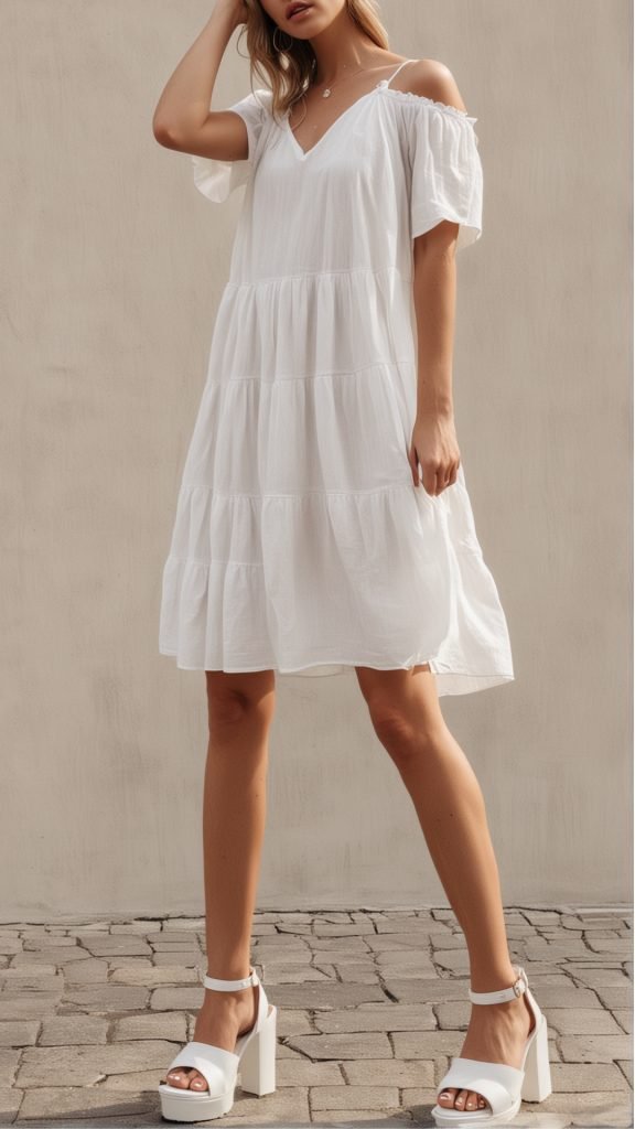 White Dress and Chunky Heels