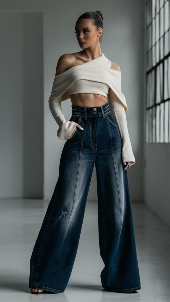 Wide-Leg Jeans with Crop Top