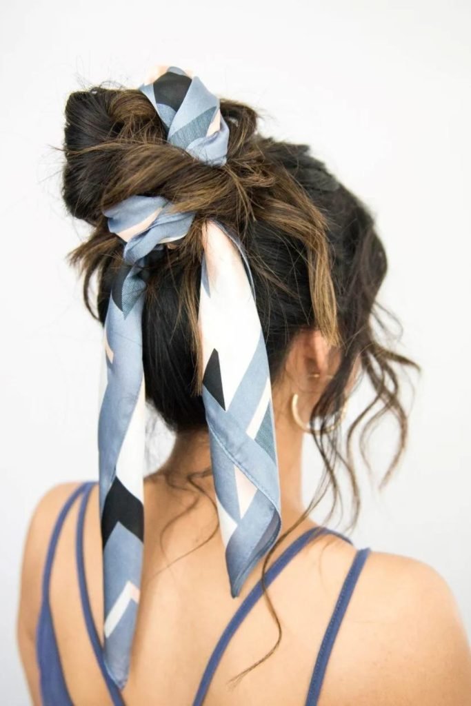 Playful Messy Bun with a Scarf Headband