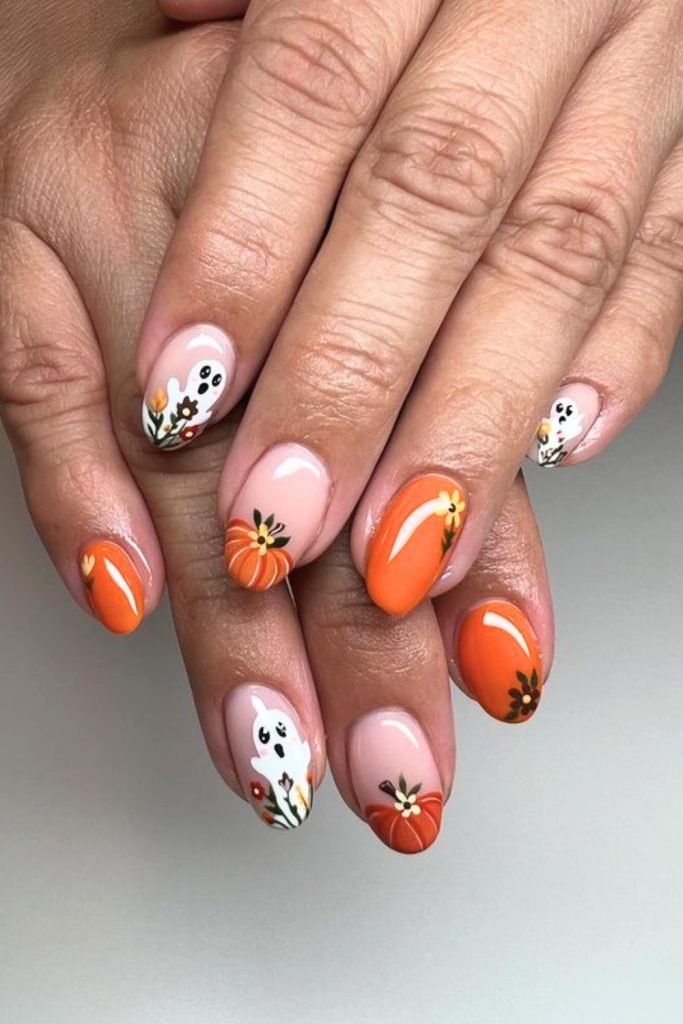 Playful Pumpkin Patch Nail Design