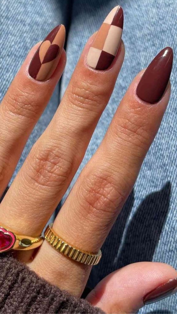 Retro Chocolate and Vibrant Hues Nail Design