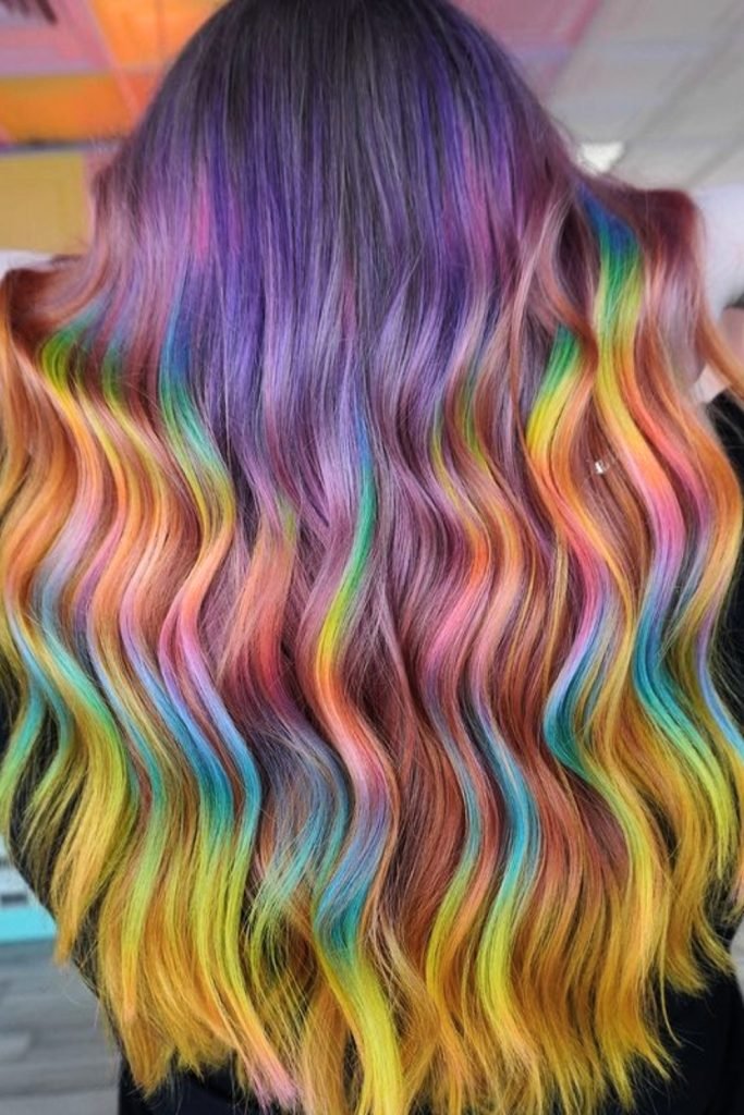Vibrant Rainbow Waves Hair