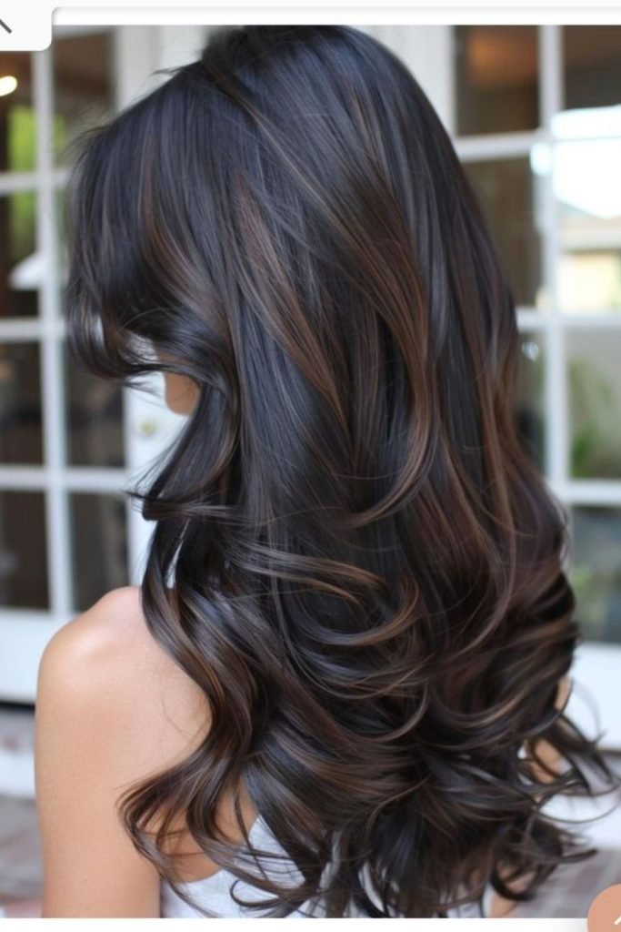 15.Amber-Tinted Black Hair Color