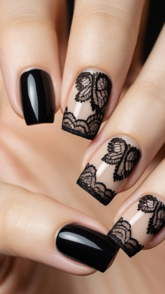 15. Black Lace Nail Design