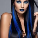 15. Electric Blue Highlights in Black Hair