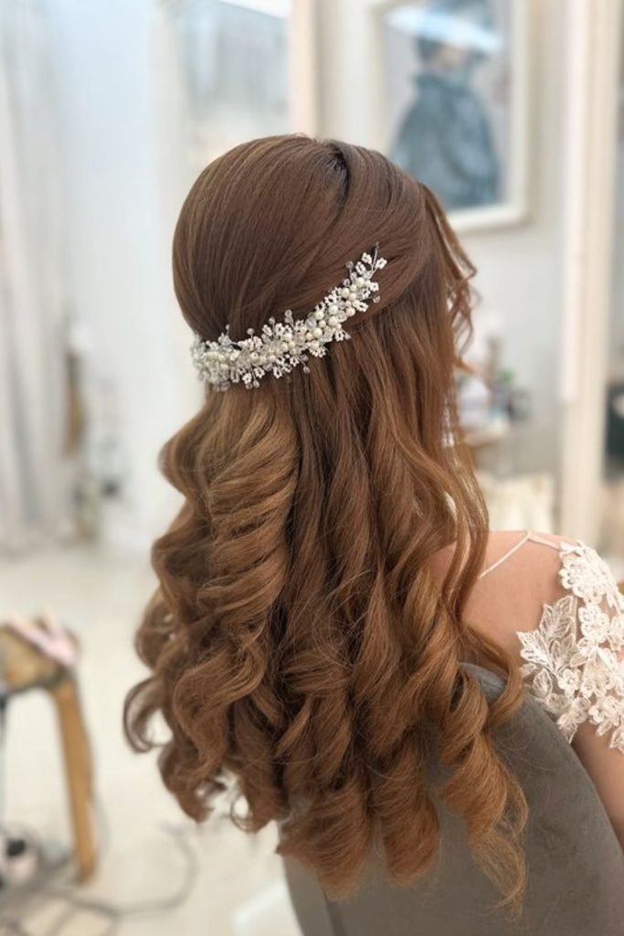 Pearl-Embellished Curls Bridal Hairstyle