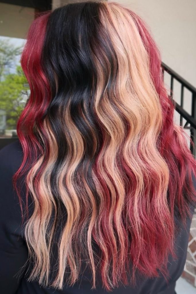 Rosy Blush & Ebony Waves Hairstyle
