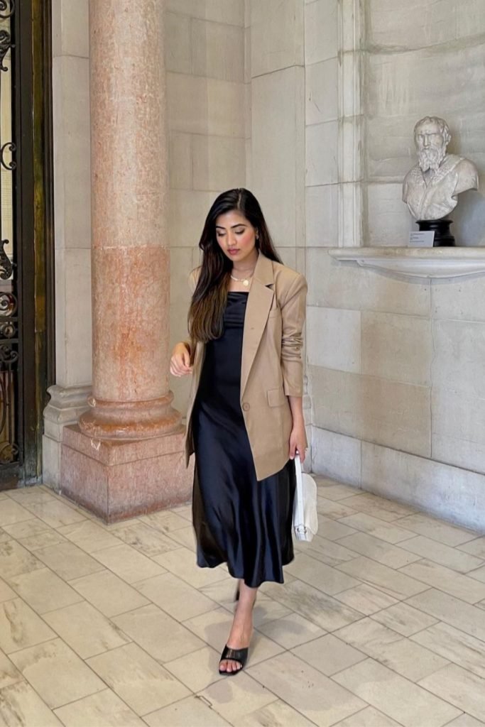 Satin Elegance with a Blazer