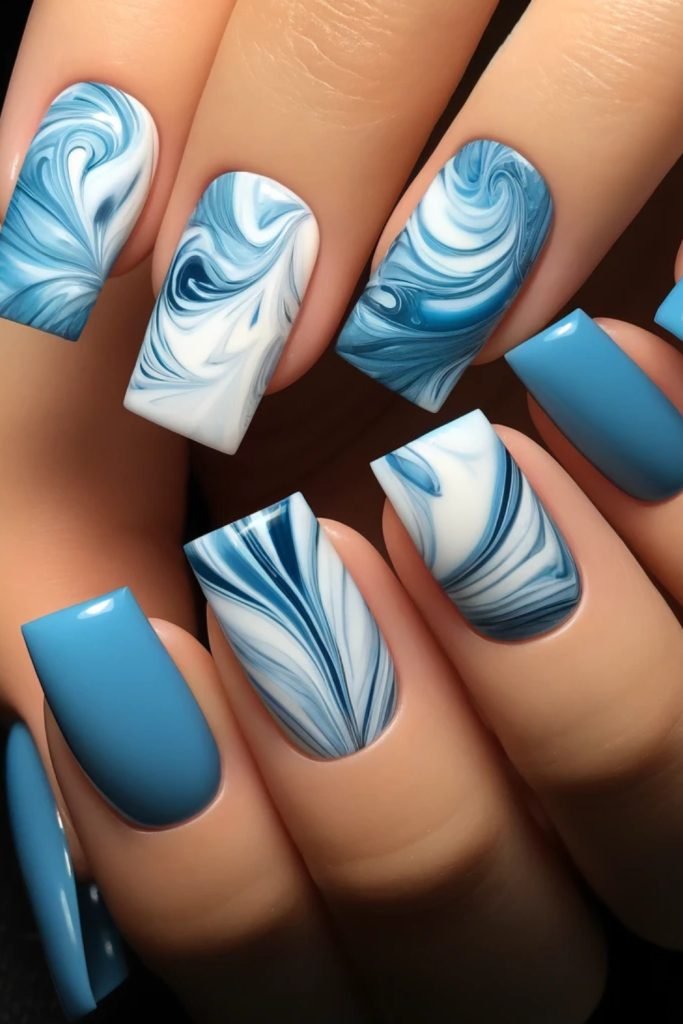 Azure Marble Nail Art Design
