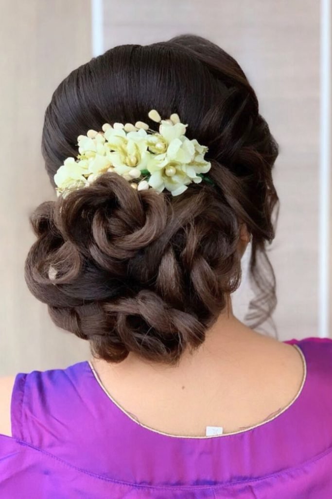 Blooming Bun with Floral Elegance Hairstyle
