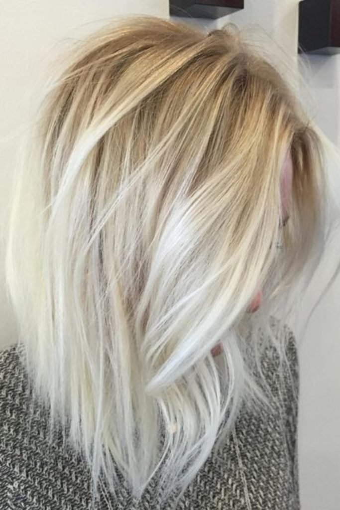 Angled Lob with Bright Blonde Balayage