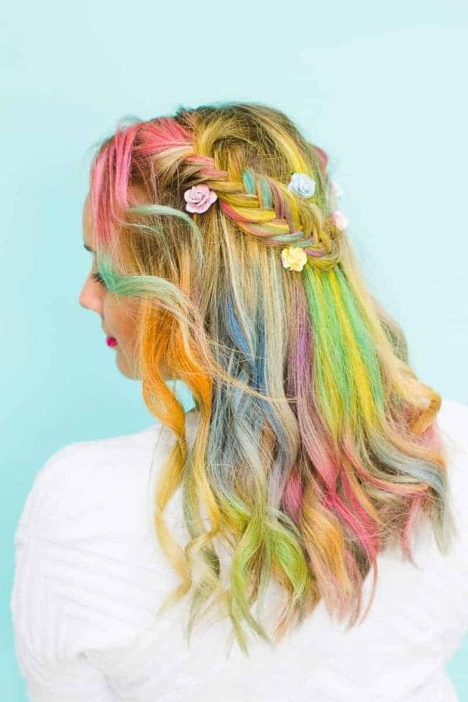 Funky Multi-Colored Crown Braid Hairstyle