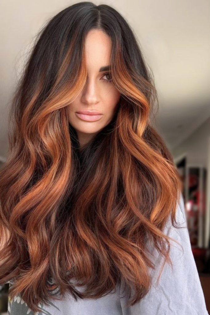 Warm Copper Balayage on Dark Layers