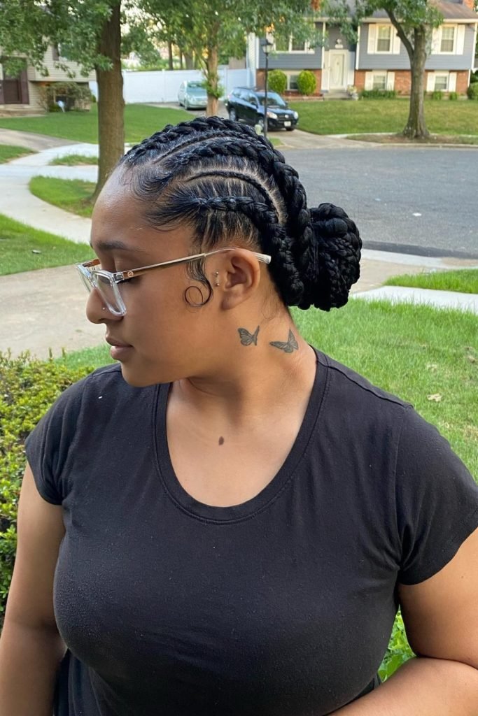 20. Feed-In Braids with Mini-Bun Hairstyle
