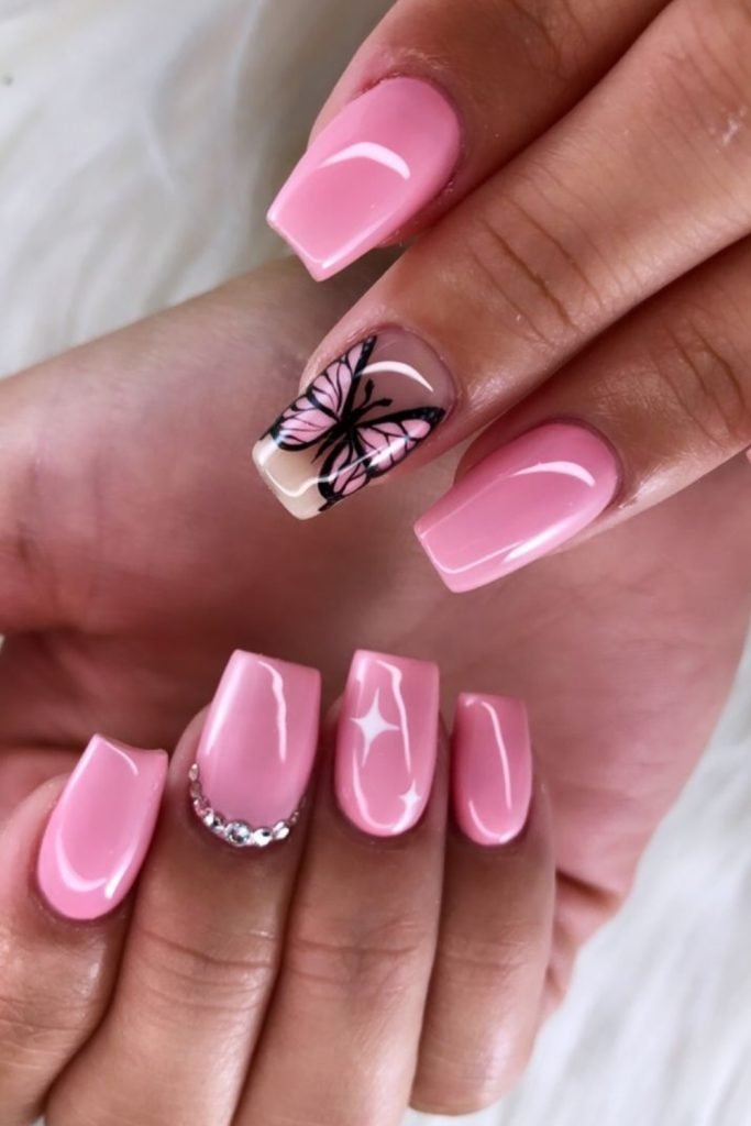 Pink Butterfly Nails