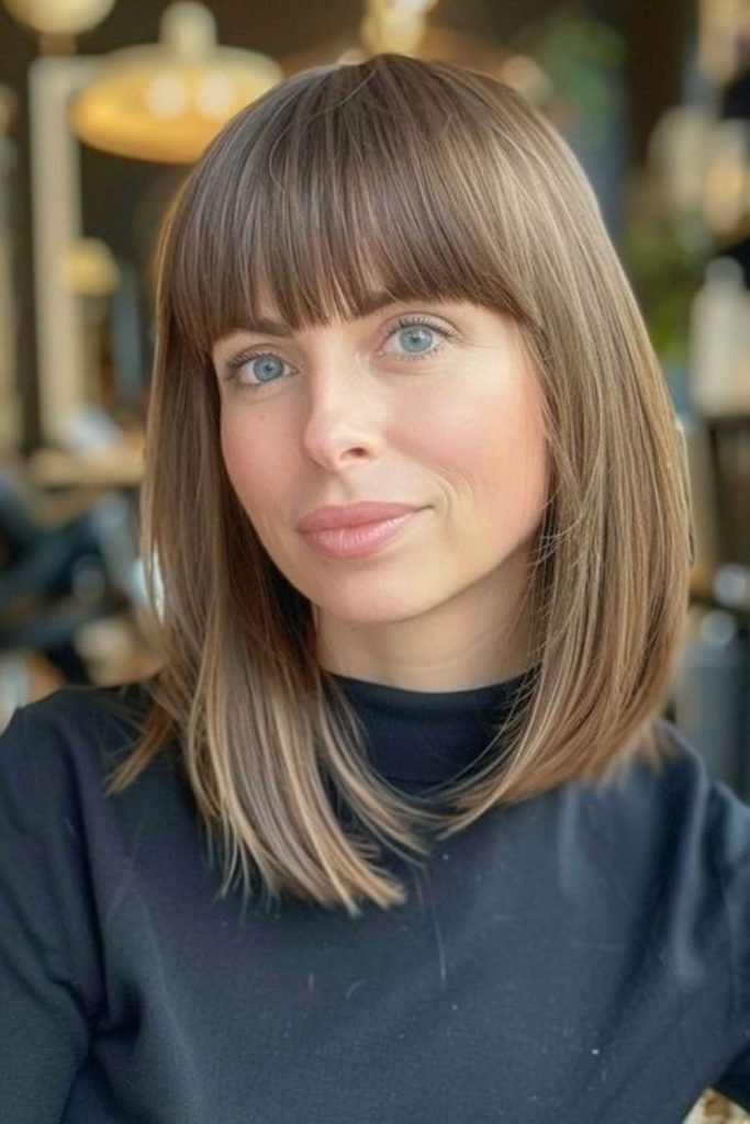 Polished Lob with Sleek Bangs