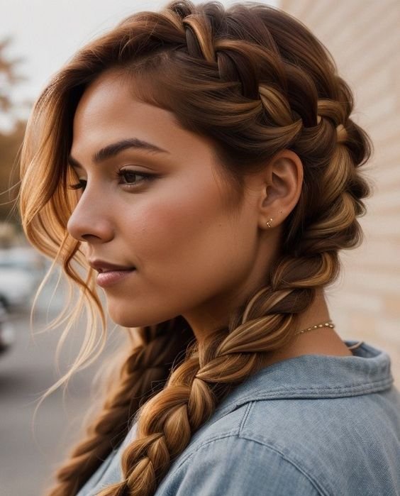 Golden Fishtail Fantasy Balayage Hairstyle