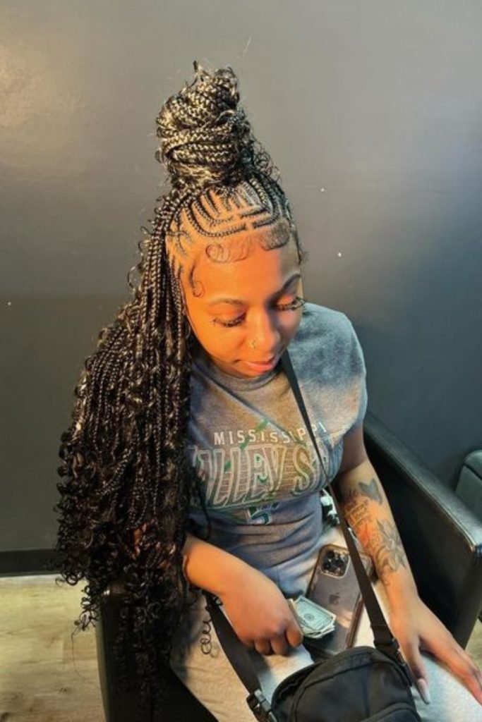 High Bun Goddess Braids with Curls