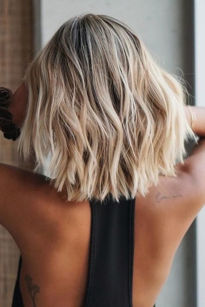 Beachy Blonde Bob with Tousled Waves