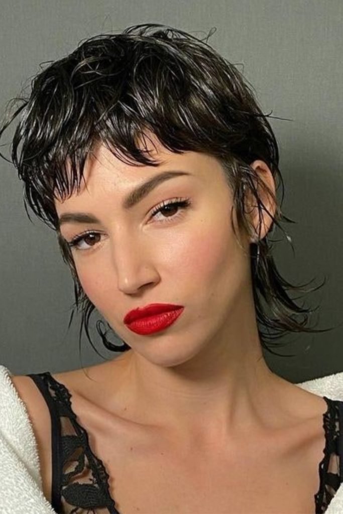 Chic Brunette Mullet Pixie Hairstyle