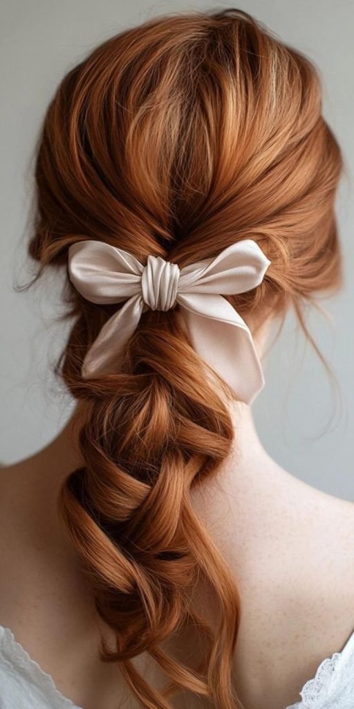 Intricate Bow-Embellished Braid Hairstyle