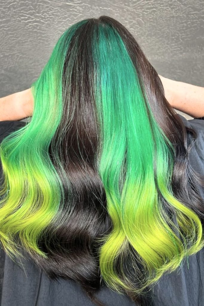 Neon Green Ombre with Black Roots