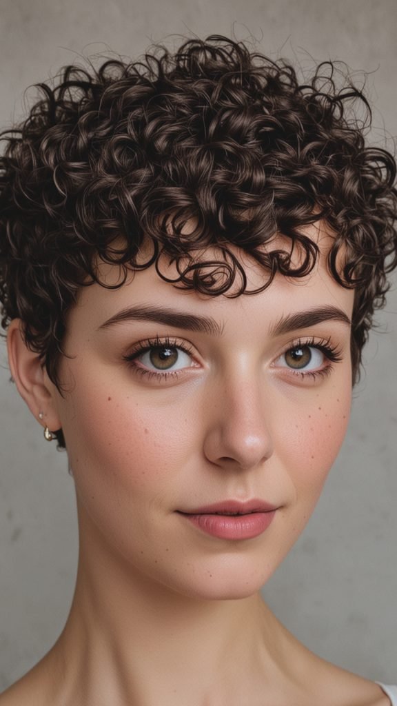 Short Curly Pixie with Bangs